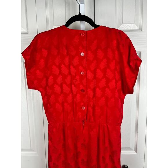 Liz Claiborne Dress 80s Silk Red Blouson Dress Back Button Size 6 Textured - Picture 5 of 7